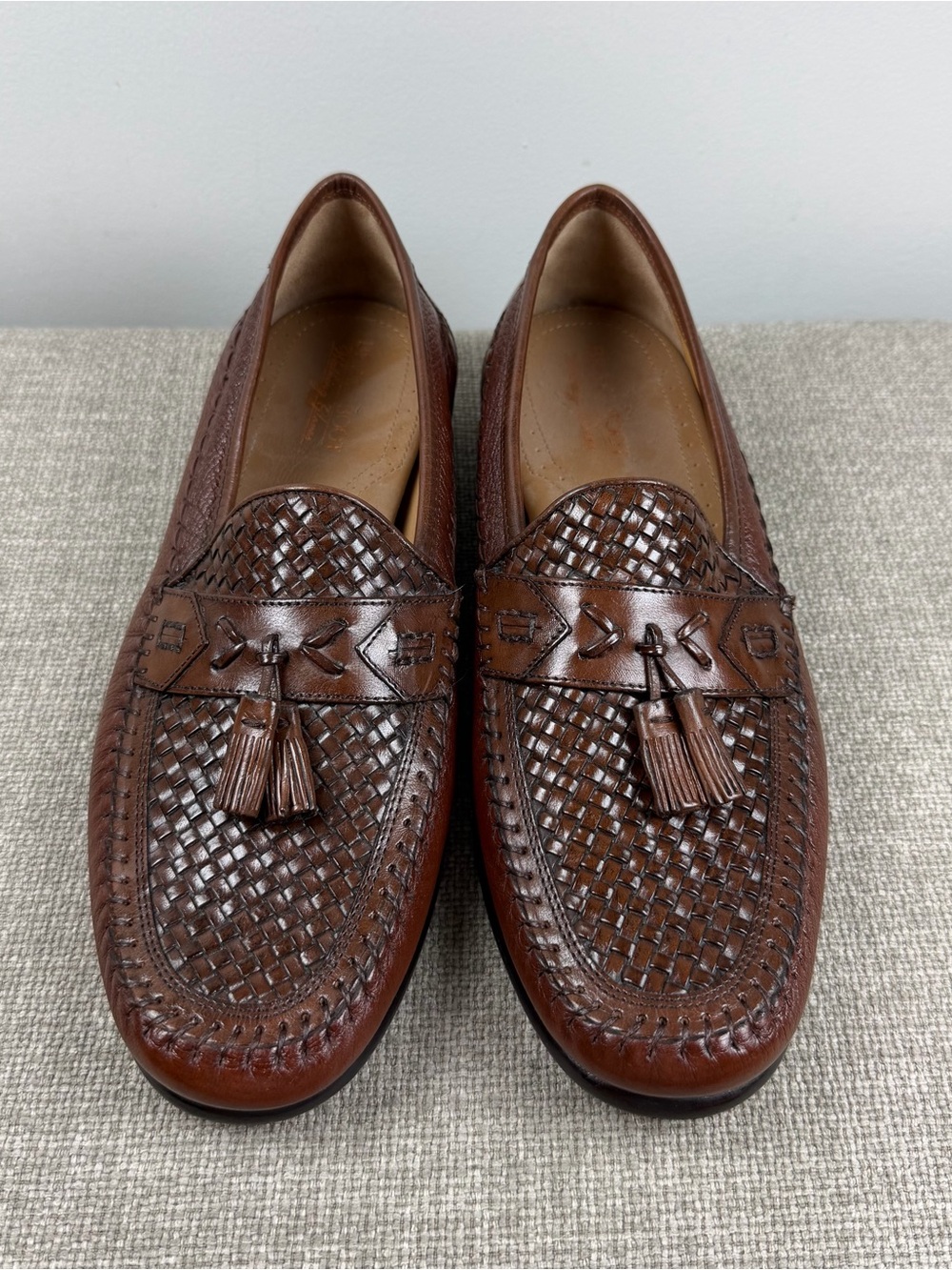 Brass Boot Walking Glove Men's Size 10 Brown Leather Woven Tassel Loafers Shoes
